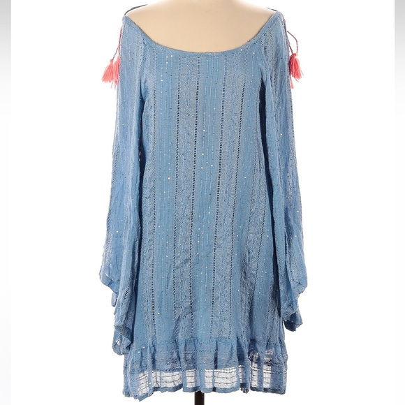 Sundress Indiana Petra Sequin Blue Pink Tassel Open Back Dress Size XS Small - Picture 4 of 9